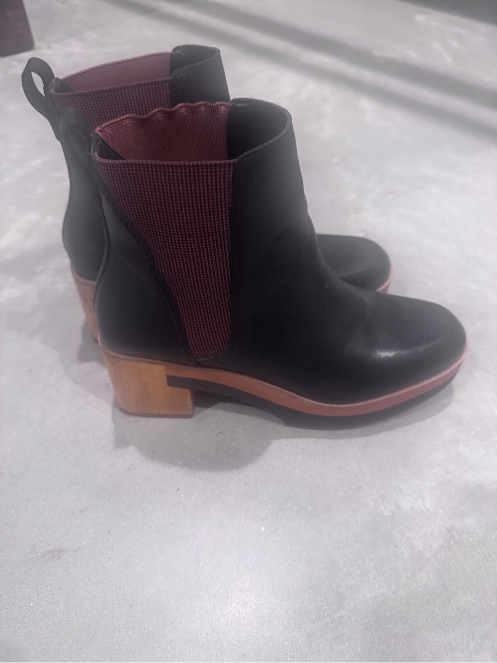 Bernardo Black Leather Chelsea Boot with Burgundy Elastic